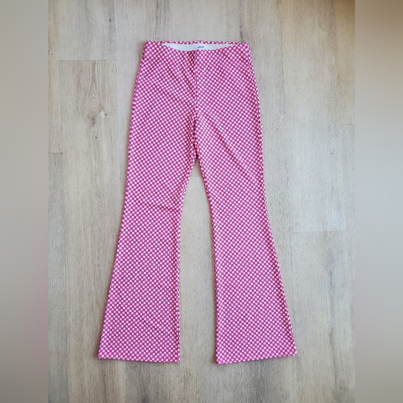 Garage Pants - Garage Pink & White Checkered Flare Leggings
